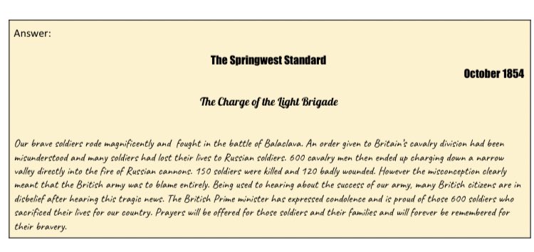 Zoya In 9xen1 completeing our first poetry lesson excellently! Her article really shows how well she has understood the context and meaning of Lord Tennyson’s ‘Charge of the Light Brigade’. Well done Zoya! @ACOHoroz