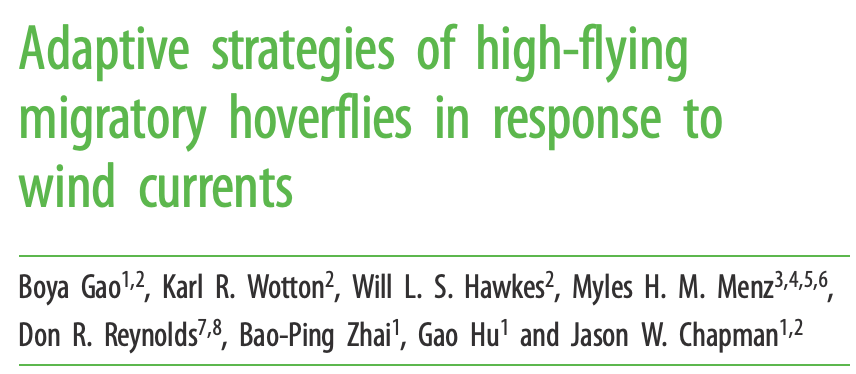 Dr Will Leo Hawkes (@willleohawkes) on Twitter photo Hoverflies migrating S in Autumn actively choose southward headed winds or winds that are weak enough to fly against - ignoring unfavourable winds. Fascinating little creatures.
New paper from <a href="/boya_gao/">Boya Gao</a> and the rest of us out today in <a href="/royalsociety/">The Royal Society</a>. royalsocietypublishing.org/doi/full/10.10… Hoverflies migrating S in Autumn actively choose southward headed winds or winds that are weak enough to fly against - ignoring unfavourable winds. Fascinating little creatures.
New paper from <a href="/boya_gao/">Boya Gao</a> and the rest of us out today in <a href="/royalsociety/">The Royal Society</a>. royalsocietypublishing.org/doi/full/10.10…