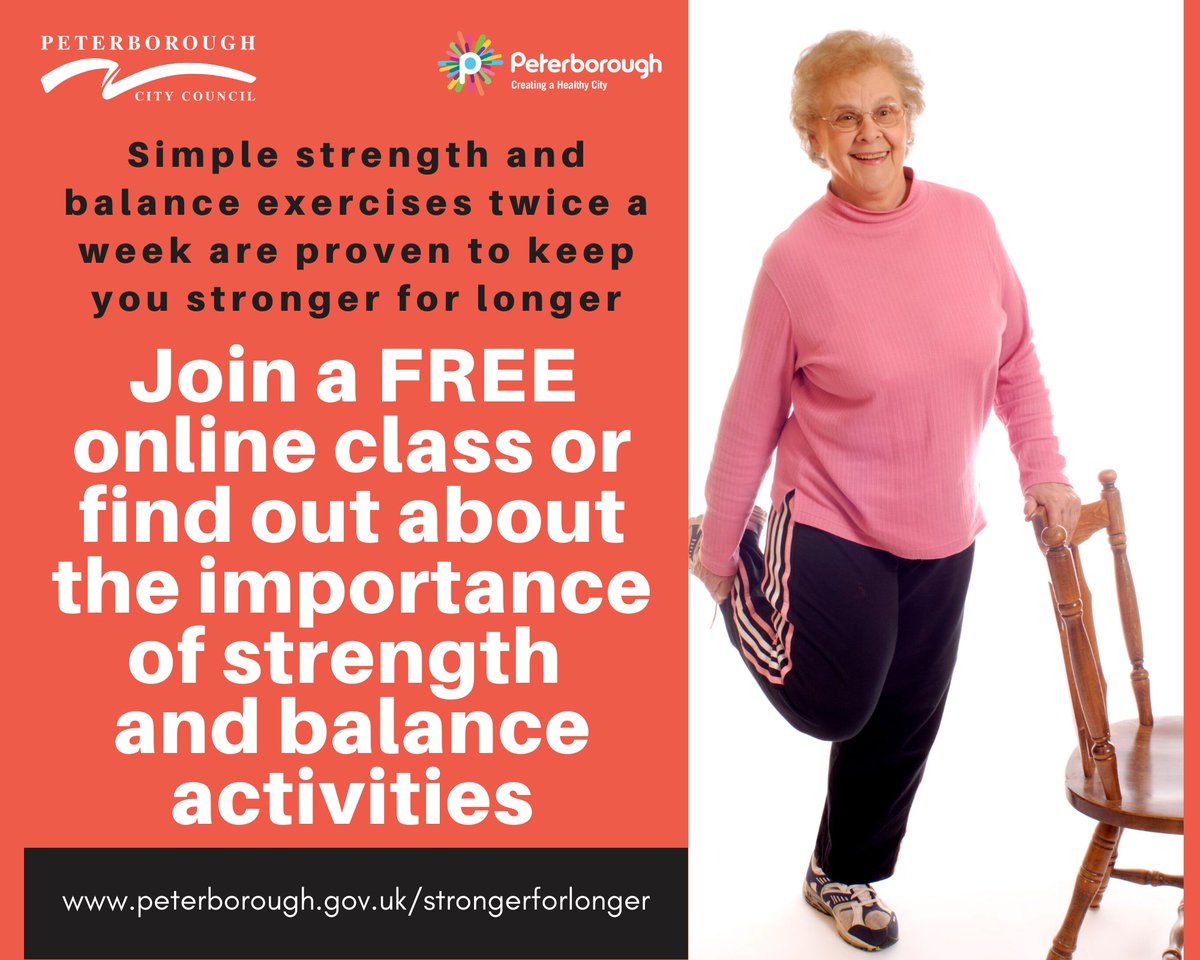 The #StrongerForLonger campaign from our local councils encourages over 65s to be active at home to boost their health and wellbeing. Any activity is good and the more you do the better! Free online classes: 🌐 Pboro: peterborough.gov.uk/strongerforlon… 🌐 Cambs: cambridgeshire.gov.uk/strongerforlon…