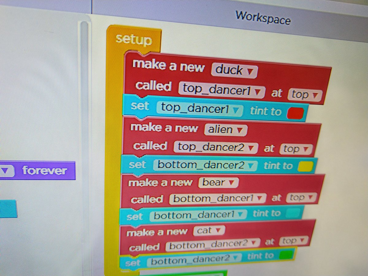 adpead's tweet photo. This is so cool!!!   Today's lesson for the 10 yr old, at remote school, is coding a dance party!!  #edu 😍😍 https://t.co/gFhP26bpxY