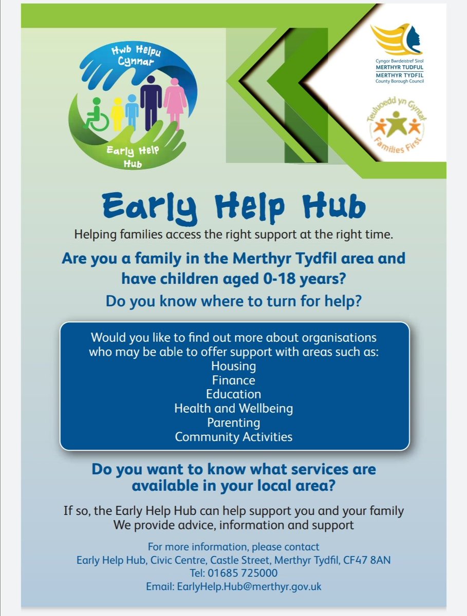 Are you a family in the Merthyr Tydfil area and have children aged 0-18 years? Do you know where to turn to for help? The early help hub can provide support.