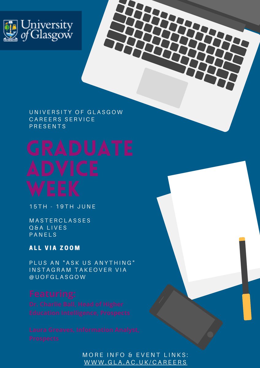UofGCareers's tweet photo. 🌟Introducing Graduate Advice Week 2020 🌟

From 15th-19th June we're running a host of events and sessions all focussed on our recent grads 🧑‍🎓👩‍🎓

Check out our web pages for more info: https://t.co/QCkdiIcfvP

Stay tuned for further announcements!

#UofGCareers https://t.co/enlKKWWnlG