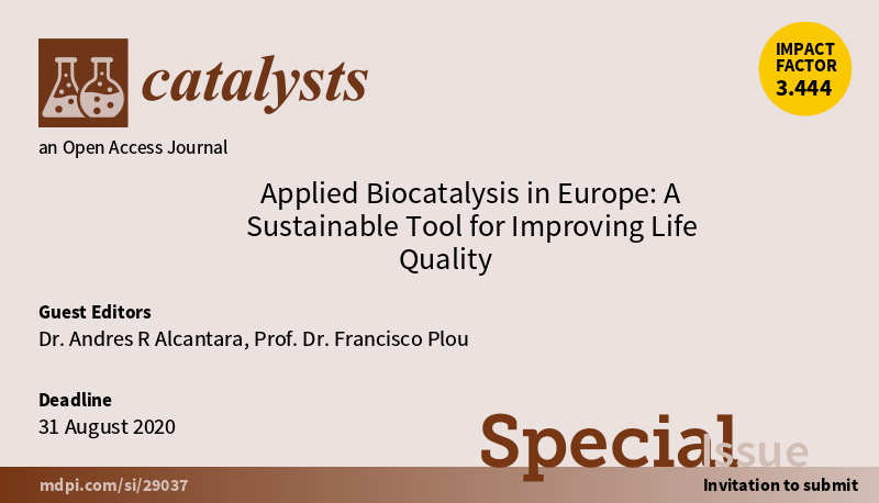 🎊Special Issue: Applied #Biocatalysis in Europe: A Sustainable Tool for Improving Life Quality

😊Edited by Prof. Dr. Andres R. Alcantara and Prof. Dr. Francisco Plou.

Submission Deadline is 31 August 2020. 

Want to know more details? Visit this🔗mdpi.com/si/29037 today.