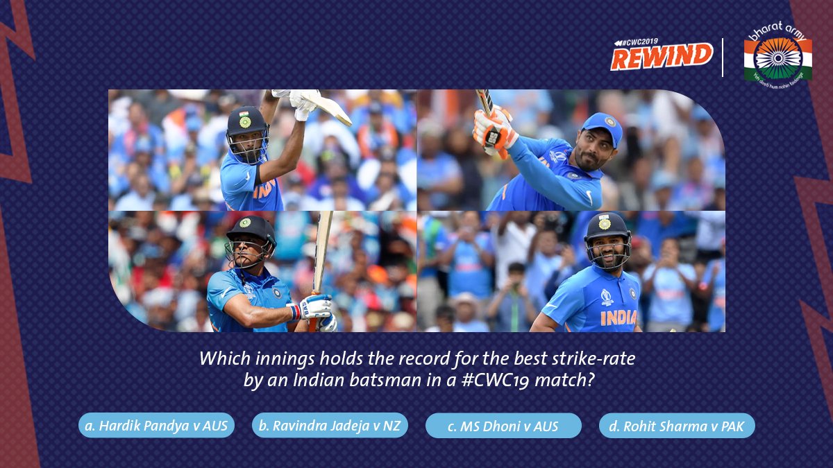 thebharatarmy's tweet photo. ๐ฎ๐ณ #CWC19Rewind : Which of these Indian batsmen had the best strike-rate in #2019CWC ? Let us know in the replies โคต๏ธ
#cwc19 #hardikpandya #jaddu #ravindrajadeja #msdhoni #dhoni #hitman #rohitsharma #msd #CricketWorldCup #cricket #bharatarmy https://t.co/rTqVT3nveK
