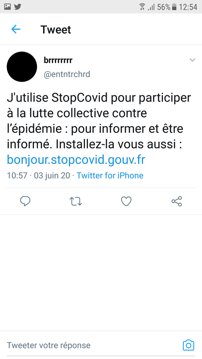 Namanite's tweet photo. 📢📢 #Tendance du jour, bonjour !

Aujourd'hui, #jutiliseStopCovid monte en flèche, après la mise à disposition de l'#application du #GouverMeMent! 

Certains cumulent : 
Image noire + téléchargement de l'appli,
Argument : pas plus #Intrusif que tous les #RS!

#COVIDIOT #Tracking https://t.co/JINrLbmPAa