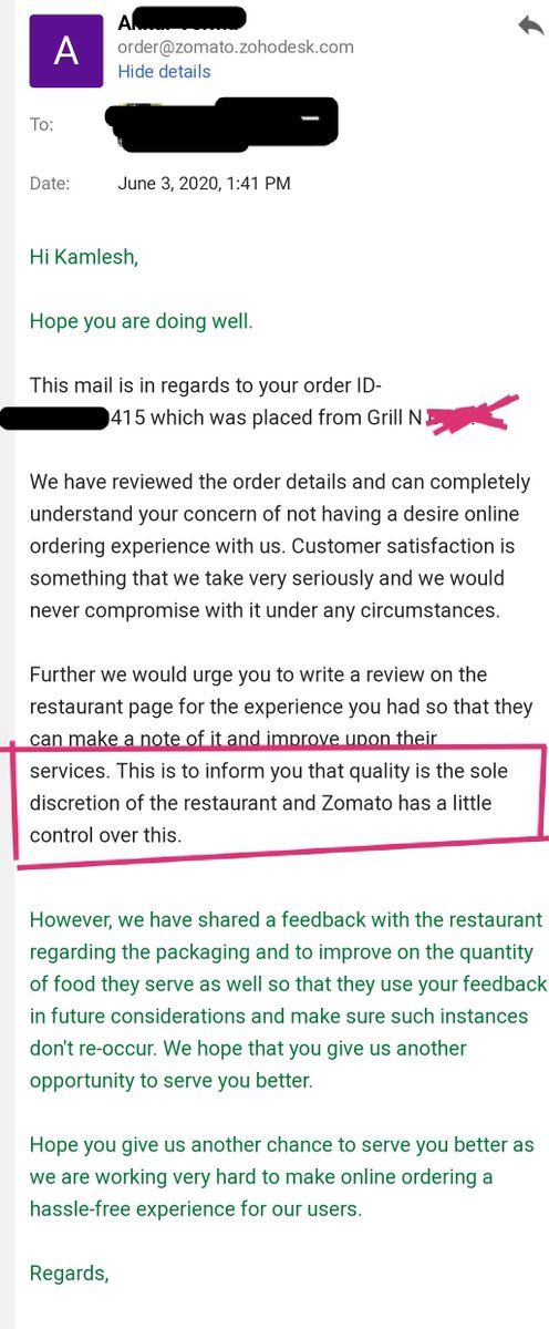 tweet_kamlesh's tweet image. @Zomato @ZomatoGold, really disappointed with zomato's philosophy that quality is sole discretion of the restaurant.

#zeroquality