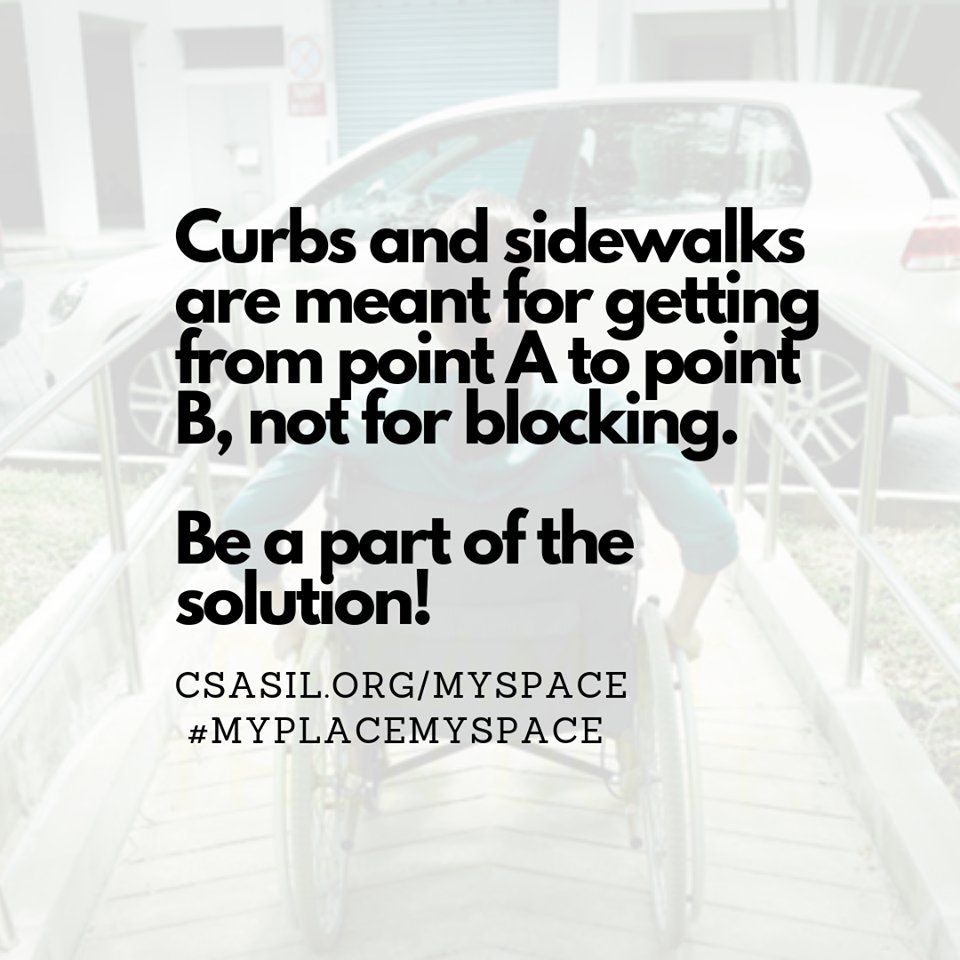 csasil's tweet photo. Day #3: Today our topic is blocked sidewalks, curbs cuts and access aisles. Often sidewalks are blocked by signs, preventing people with wheelchairs from being able to reach their destinations. Next time, consider keeping clear for those who need it! #myplacemyspace https://t.co/Hy41OhnKK1