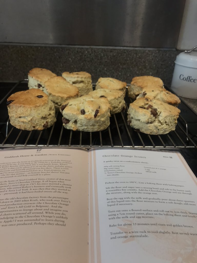 maria_shinn's tweet photo. Page 51 of National Trust Book of Scones “chococolate orange scones”. If only you could smell them 😋. Another fine A level Dan contribution Should have been in exam today @nt_scones #noAlevels #chocorangescones #smellsgood https://t.co/wC3jCqaD8U