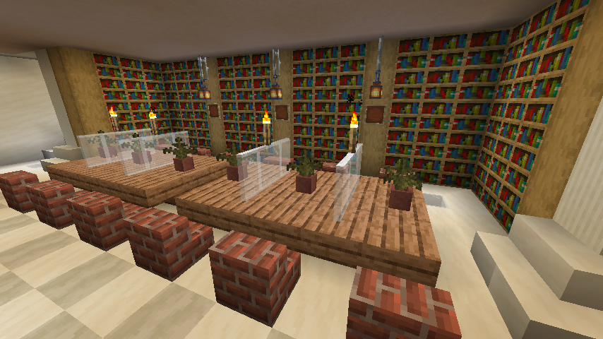 やまべー もっつ 久々のマイクラ なんだかんだ作ったことなかった図書館を作ってみたよ 洞窟の中に作ったから内装だけ Minecraft 図書館 建築