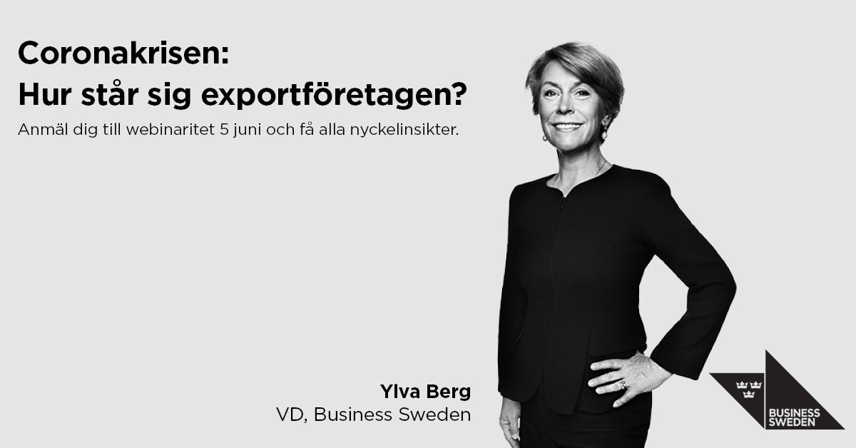 Vill du få en djupare insikt i hur svenska exportföretag står sig i coronakrisen? Lyssna på vår VD Ylva Berg den 5 juni kl 10-11 när hon gästar webbinariet anordnat av tankesmedjan SNS, öppet för dig som är medlem. Anmäl ditt deltagande: fal.cn/38qvC
#growglobalsales
