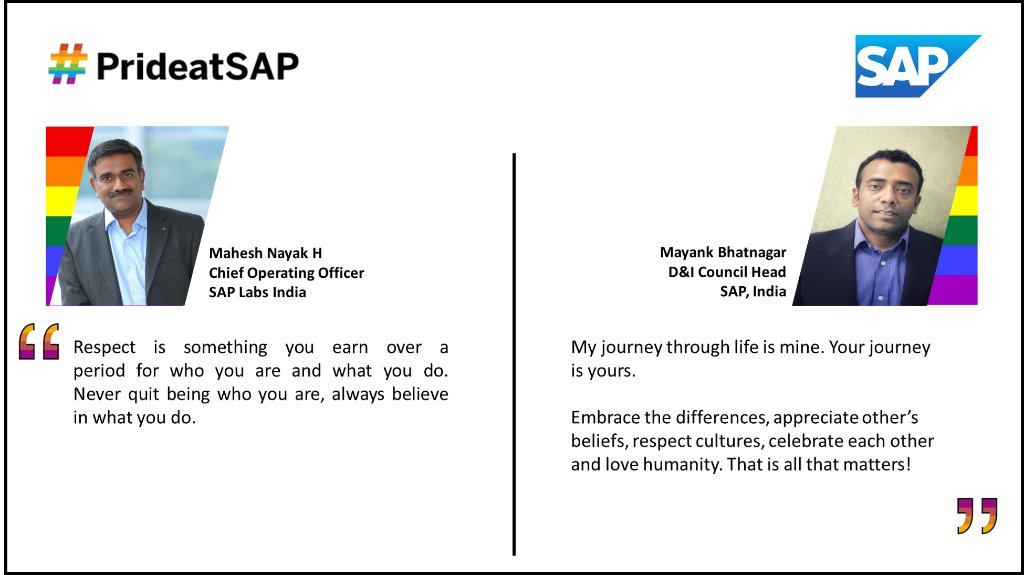 saplabsindia's tweet photo. @Maheshnayakh and @mayank_b urge you to celebrate your true self this Pride Month. Join us as we celebrate #PrideAtSAP and encourage diversity and inclusivity by coming together, as one force. https://t.co/cSSoQJZdrk