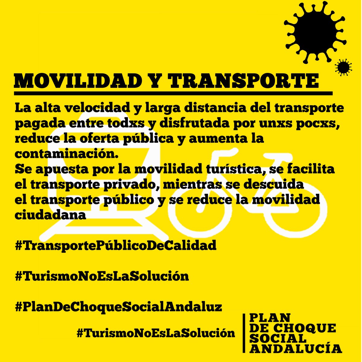 Se apuesta por la movilidad turística, se facilita el transporte privado, mientras se descuida el transporte público y se reduce la movilidad ciudadana #TransportePúblicoDeCalidadYParaTodxs #TurismoNoEsLaSolución #PlanDeChoqueSocialAndaluz