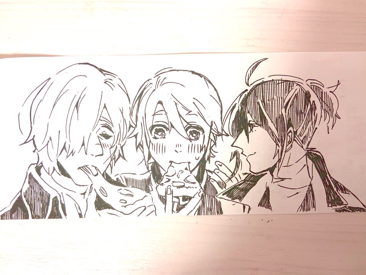 宅配ピザのレシートの裏にらくがきしたけど最初のルカくん描いた時点では何も考えてなかったのでひとりピザにありつけてないVAL組 