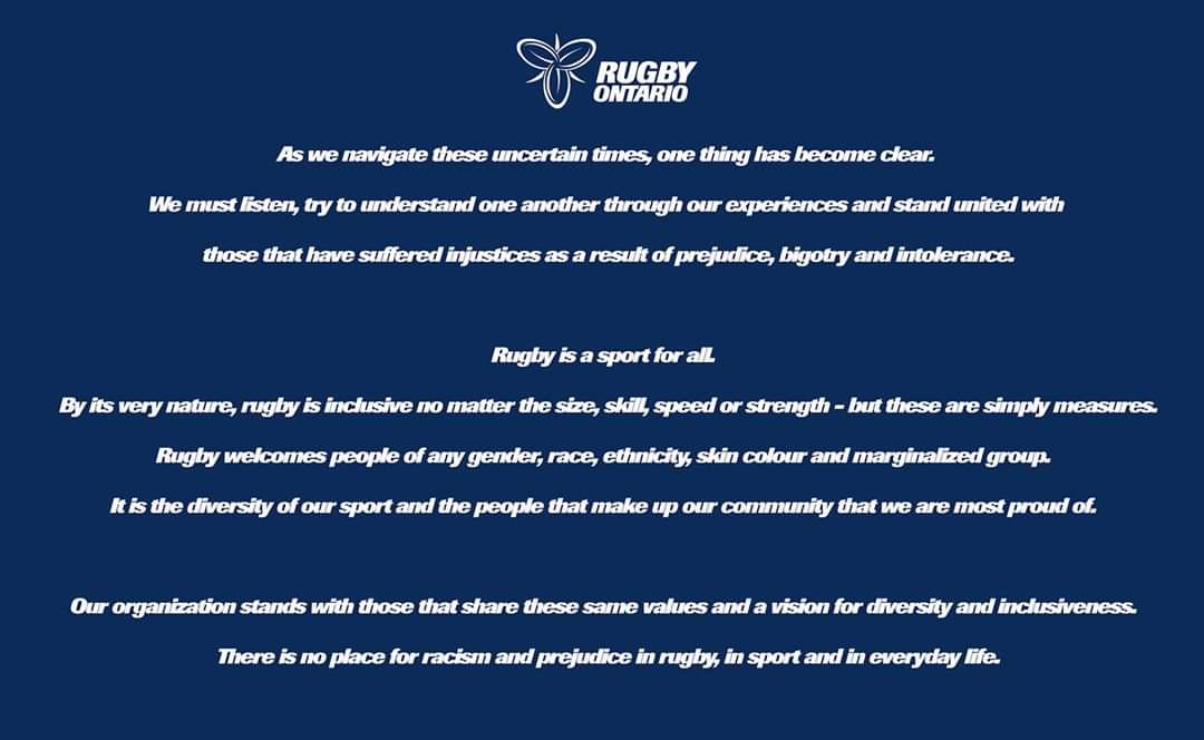 The Lindsay Rugby Football Club supports Rugby Ontario in its belief that there is no place for racism and prejudice in rugby, in sport and in everyday life.
