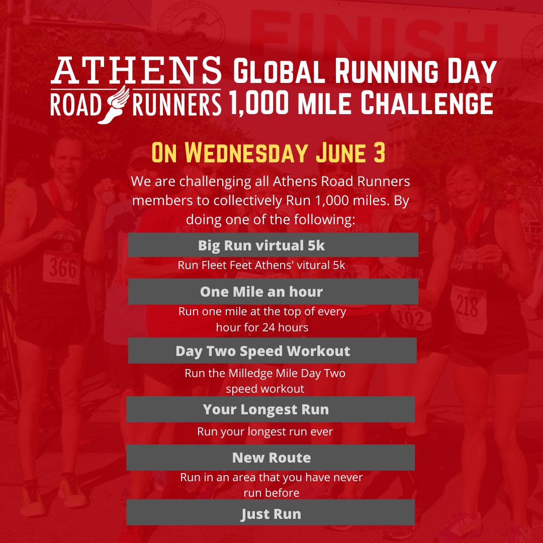 Today is global running day and we are challenging our club to collectively run 1,000 miles! Log your miles in the link below:

survey.az1.qualtrics.com/jfe/form/SV_0l…