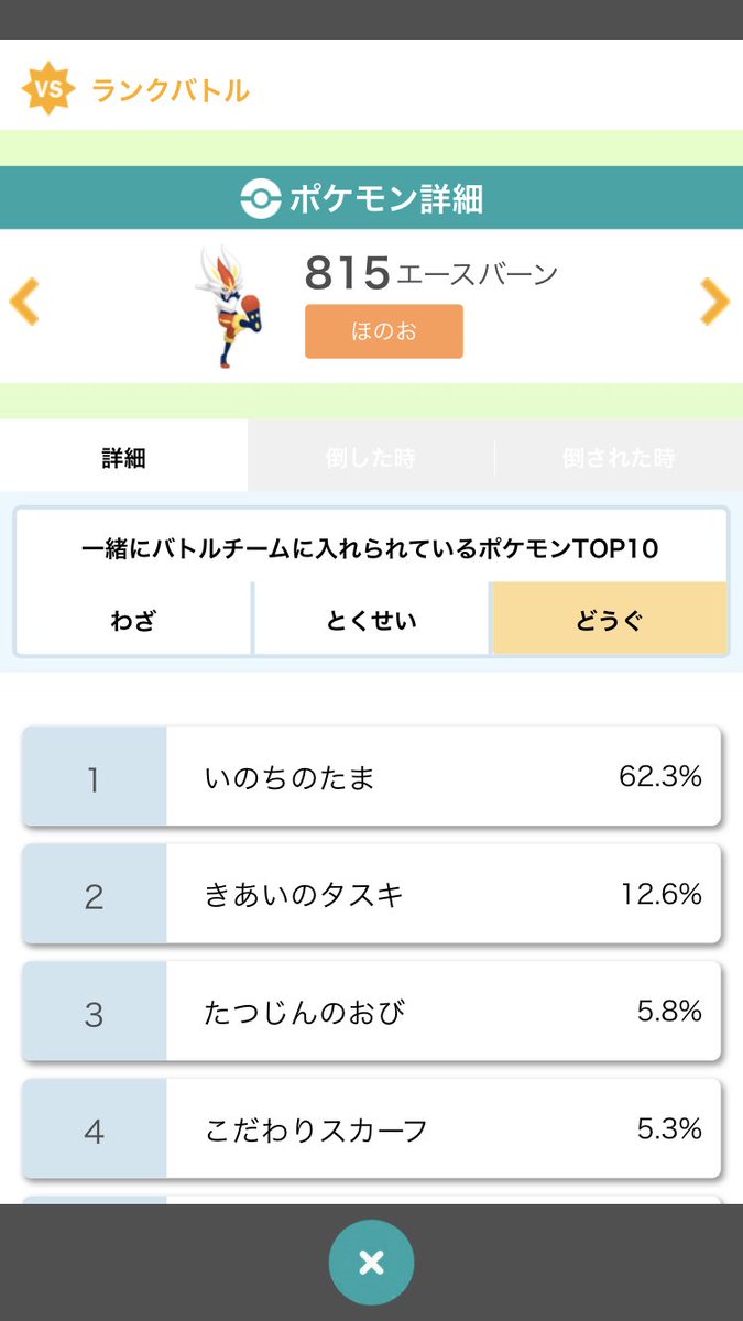 Shaula On Twitter 丸2日経たずにリベンジエースバーンが完全に普及したようで 型の開拓も始まってついにかえんボールが切られだしたね そのせいでタスキカウンターエースバーンが統計から消えた またどっかで帰ってきそうだけど