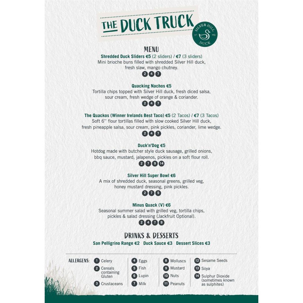 SilverHillDuck's tweet photo. ⭐️The Grand Reveal⭐️Have a look at our new Duck Truck Menu😍This Friday & Saturday the Duck Truck will make its first public appearance at Silver Hill Farmshop in Emyvale. Spread the word with family and friends! What’s your favourite menu item? #Sliders #Nachos #Quacko #DucknDog https://t.co/jtShiVvY9h