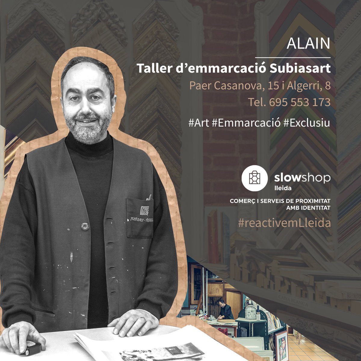 slowshoplleida's tweet photo. Taller d'emmarcació Subiasart, #reactivemLleida 🤎
Et presentem l'Alain del Taller d'emmarcació Subiasart, un taller d'emmarcació de Lleida que ofereix les últimes tendències en motllures, amb uns 1.000 perfils en estoc, per a tota mena d'espais i de necessitats 🖼 https://t.co/HhwBZrBmIx