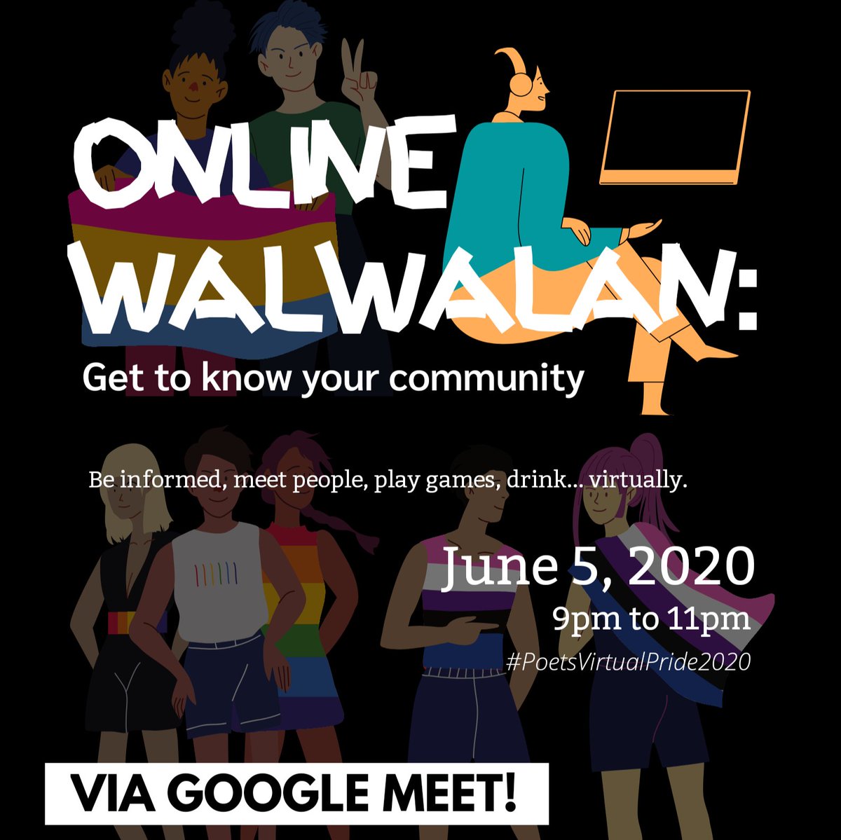 PoetsUnderKitch's tweet photo. Get to know your community!
Be informed, meet new people, play games and drink... virtually!🌈

Join us here:
https://t.co/c5pnqJsdha

#PoetsVirtualPride2020 #PoetsUndergroundKitchen #Pride #LGBTQI https://t.co/zEuvNQnSmU
