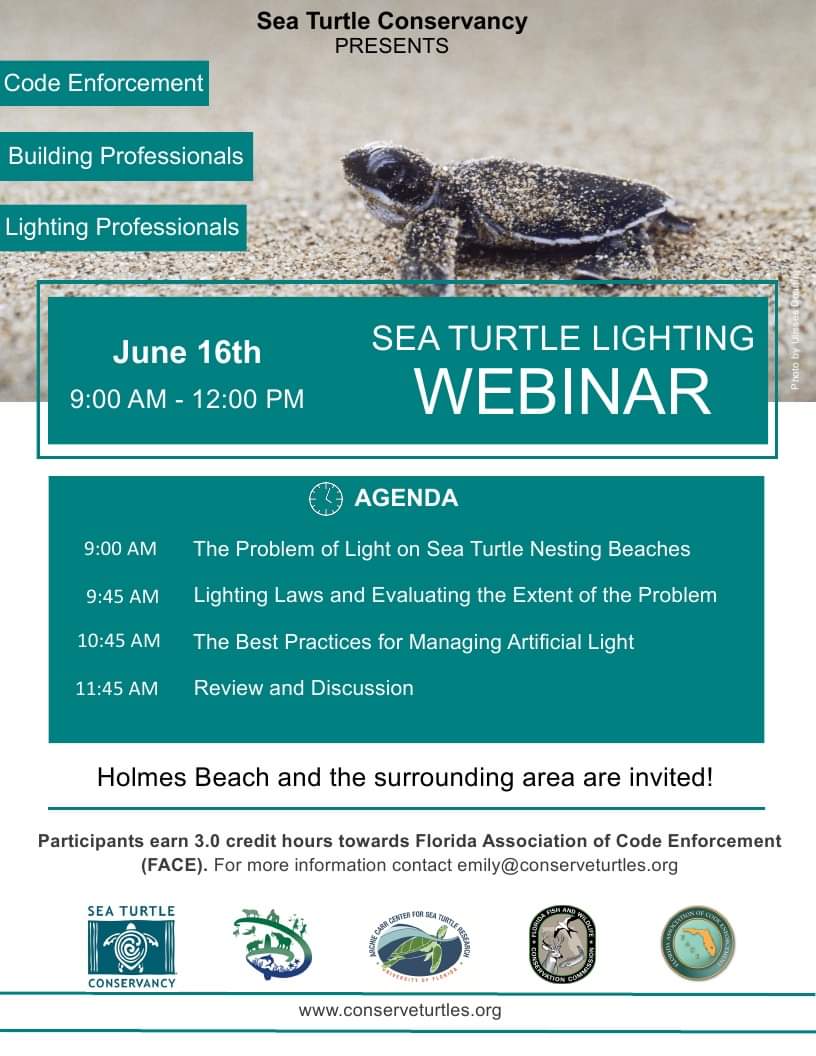 ManateeBeautiFL's tweet photo. Protect the #SeaTurtles 🐢! Learn how lighting impacts them. Get details on the laws. Plus, earn credit hours. Sign up for @conserveturtles Lighting Webinar on June 16 from 9 a.m. – noon. Contact emily@conserveturtles.org. #KeepManateeBeautiful #DoBeautifulThings https://t.co/KqDHmUXT53