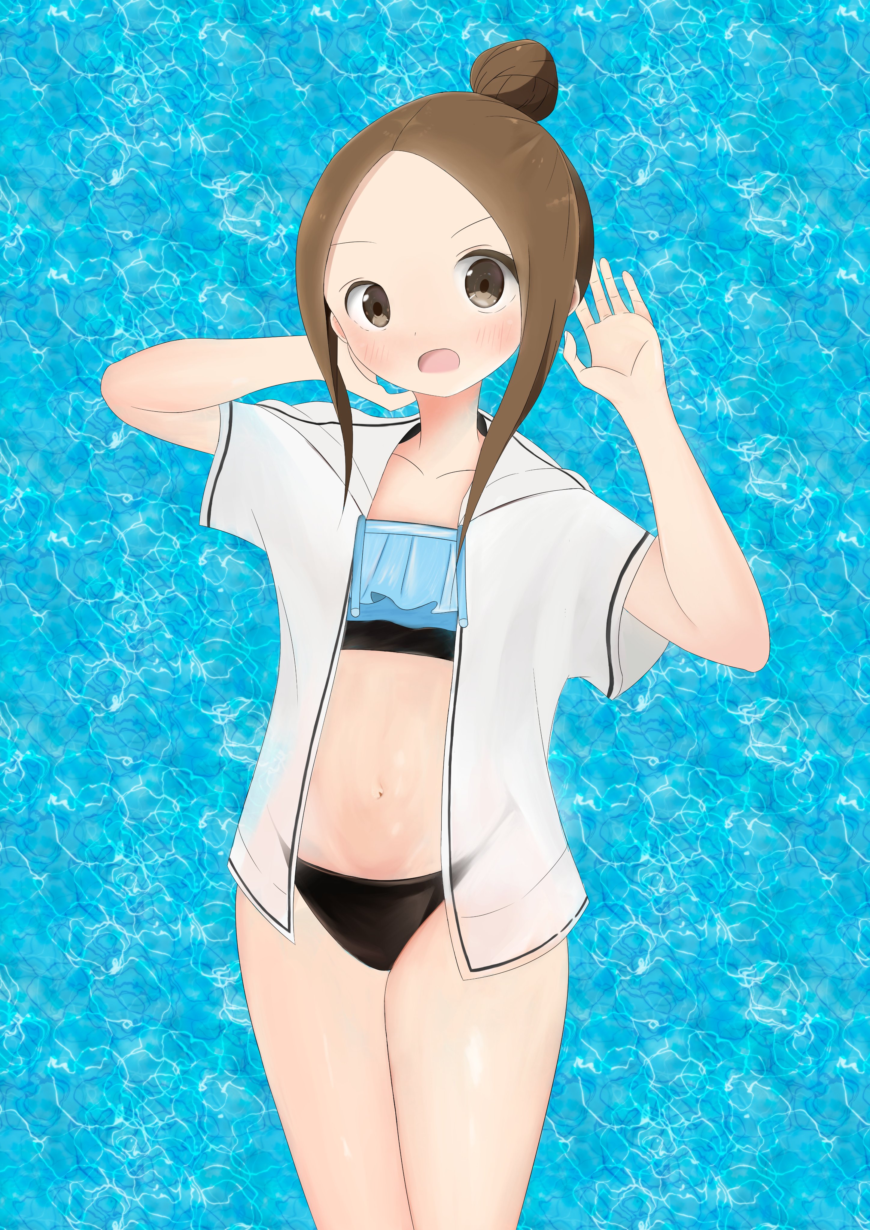 しばおrem 毎日絵を描くことにした 今日の一枚 水着高木さんめ 我决定每天画画 今天的一张 泳装高木 高木さんめ からかい上手の高木さん からかい上手の元高木さん 水着 魅惑のふともも ビキニ おへそ おなか 黒パンツ イラスト T Co