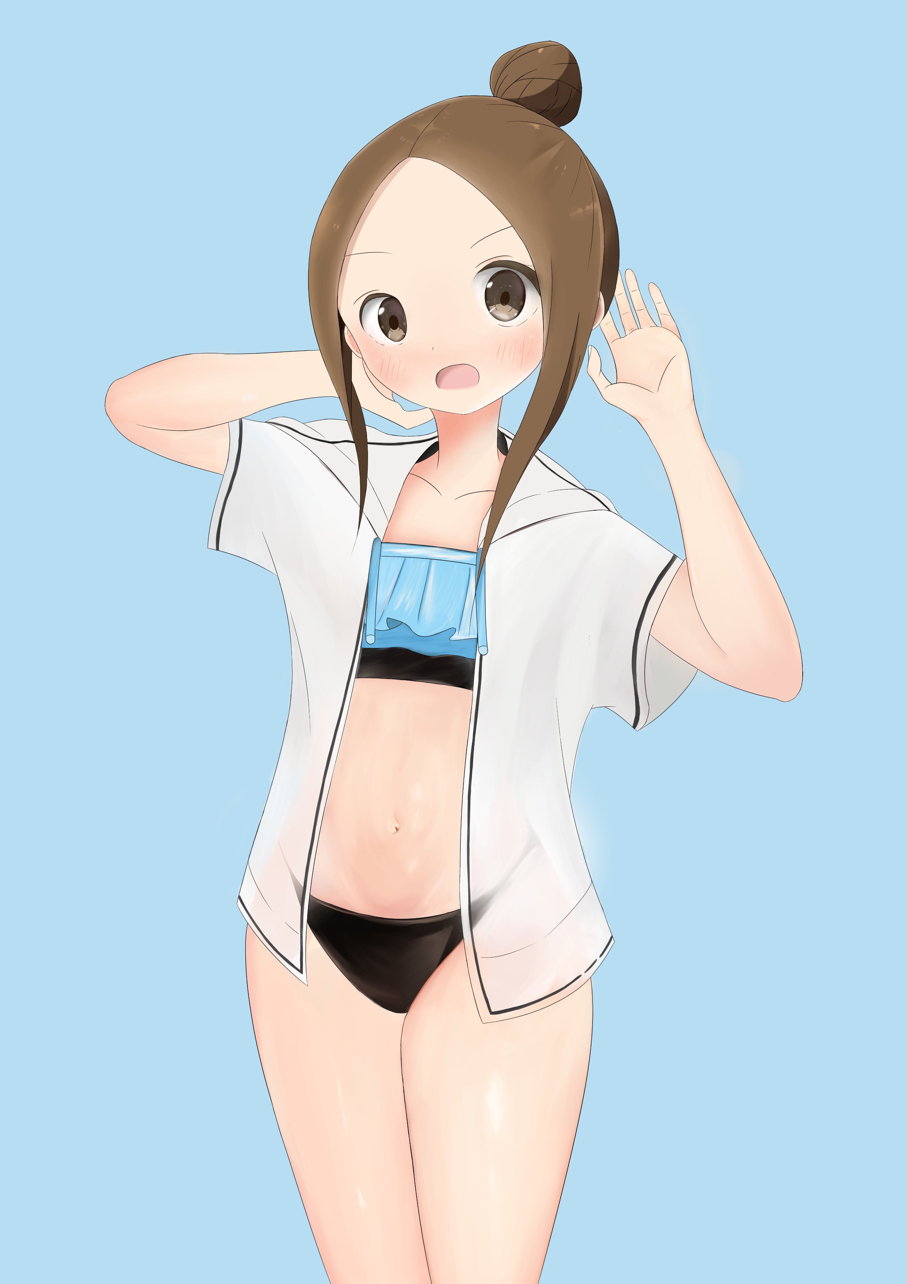 しばおrem 毎日絵を描くことにした 今日の一枚 水着高木さんめ 我决定每天画画 今天的一张 泳装高木 高木さんめ からかい上手の高木さん からかい上手の元高木さん 水着 魅惑のふともも ビキニ おへそ おなか 黒パンツ イラスト T Co