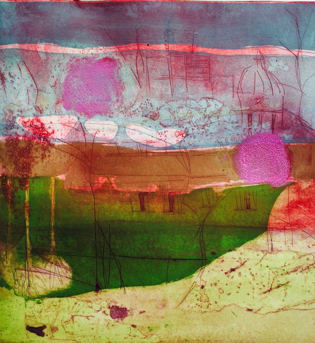 LouiseD_etcher's tweet image. Here is ‘Spring Breeze ‘ a reminder of the fantastic Spring we have had. Available to buy on my website for £300 (includes postage and packing) Etching and Collagraph printed on Somerset paper 33 x 33cms #prints #etching #printmaker #originals #fineart #intaglio