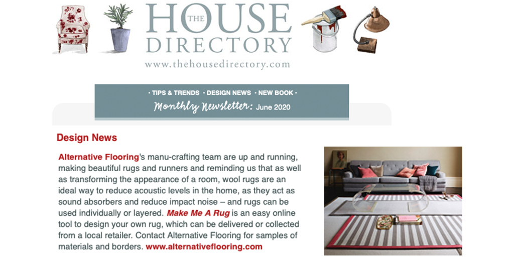 AlternativeFlr's tweet photo. IN THE PRESS 
Alternative Flooring are back making lovely rugs. Read all about it in The House Directory, June 2020 newsletter. https://t.co/jSdrxMXpfd

#housedirectory #alternativeflooring #backatwork #makingrugs #carpet #rug #stairrunner #staircarpet #interiordesign https://t.co/gw79rDFcvJ