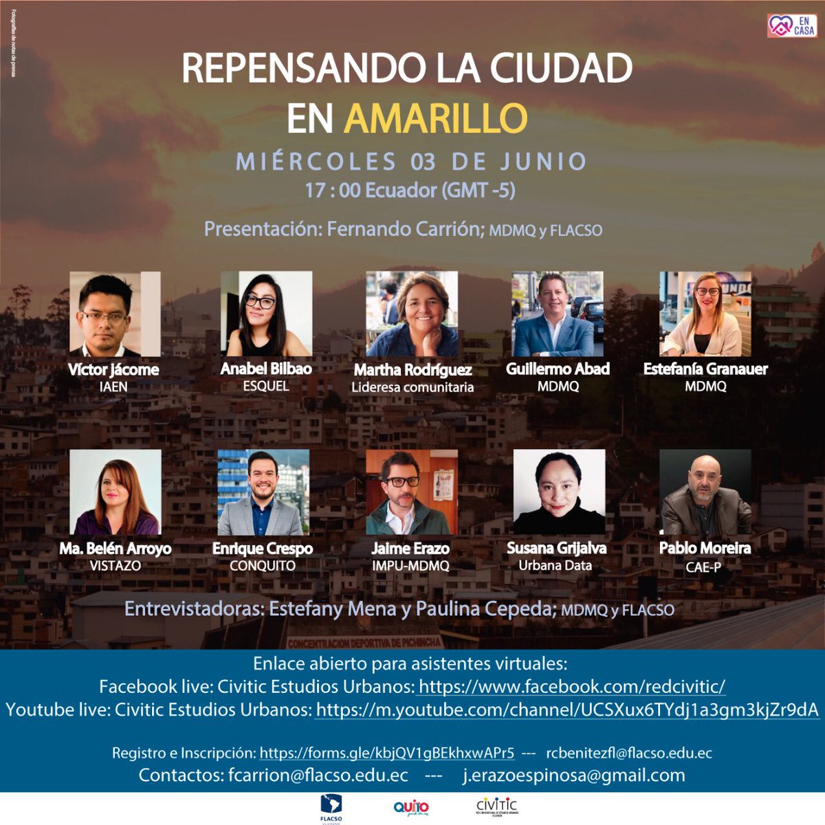Enrique Crespo Peñaherrera (@we_crespo) on Twitter photo Hoy tengo el gusto de participar en el panel “Repensando la Ciudad en Amarillo” en el que conversaremos desde varios puntos de vista sobre los retos que debemos enfrentar como ciudad bajo una nueva normalidad. Gracias <a href="/FLACSOec/">FLACSO Ecuador</a>, <a href="/MunicipioQuito/">Municipio de Quito</a> y <a href="/Civitic_Ec/">Civitic Ecuador</a> por la invitación Hoy tengo el gusto de participar en el panel “Repensando la Ciudad en Amarillo” en el que conversaremos desde varios puntos de vista sobre los retos que debemos enfrentar como ciudad bajo una nueva normalidad. Gracias <a href="/FLACSOec/">FLACSO Ecuador</a>, <a href="/MunicipioQuito/">Municipio de Quito</a> y <a href="/Civitic_Ec/">Civitic Ecuador</a> por la invitación
