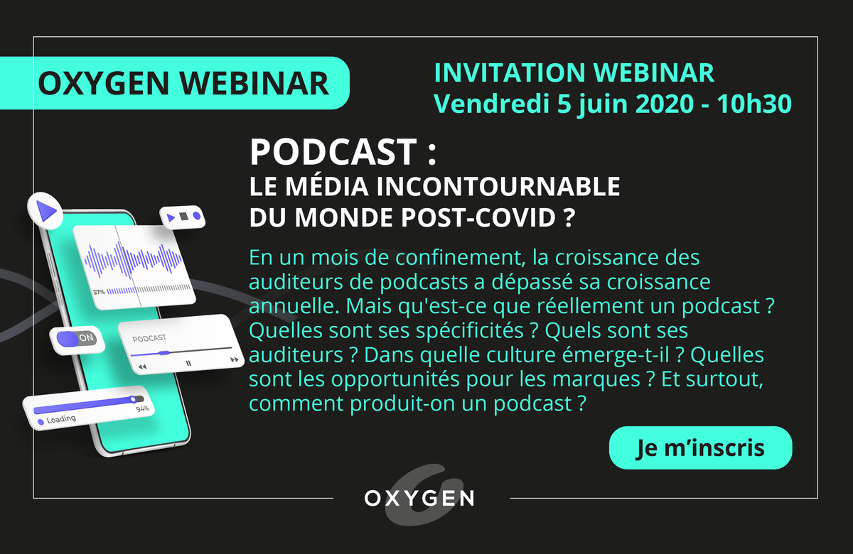 AgenceOxygen's tweet photo. [#OxygenWEBINAR] Le confinement fait entrer le #podcast dans la cour des incontournables du monde post-Covid ! 📈🎤Pour tout savoir sur cet outil stratégique de #communication, inscrivez-vous à notre #webinar ➡️https://t.co/IMBuLfx5mE
#Medias #OxygenRP https://t.co/bS6PAAqmWn