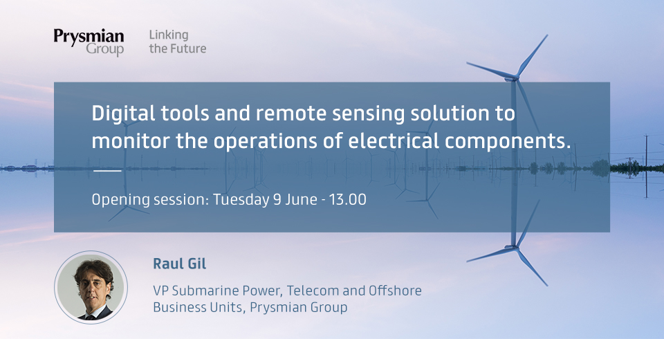 Prysmian_'s tweet photo. R. Gil will take take part to @WindEurope Resource Assessment & Analysis of Operating Wind Farms workshop on Tuesday 9 june at 13:00 CET with G. Dickson about “Digital tools and remote sensing solution to monitor the operations of electrical components”. Stay tuned #WindTech20 https://t.co/mhW0vb0PwC