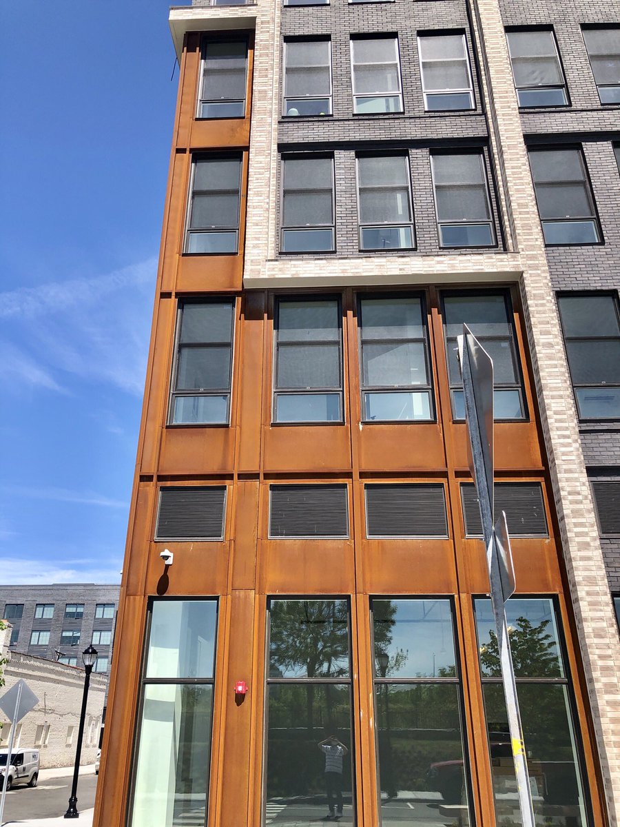 FairfieldMetal's tweet image. A good day to get over the hump. 100 Monitor St. in Jersey City shows a unique facade of Corten Steel. #metalfabrication