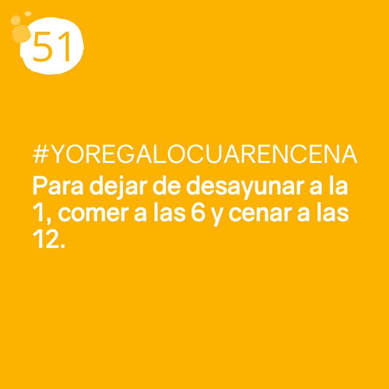 51ª Razón para regalar una #CUARENCENA.  

Y volver a nuestras rutinas de siempre.
 
Entra en bit.ly/CuarenCena y únete al movimiento.☝🏼
#yoregalocuarencena #covid_19
