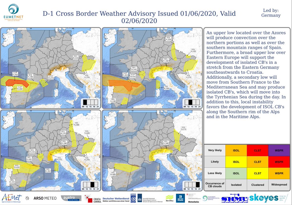 meteoSI's tweet image. Skupaj s še 11 državami #EUMETNET sodelujemo pri dnevni pripravi napovedi neviht za @eurocontrol, ki je upravljalec omrežja letalskega prometa v Evropi. Primer na sliki, 
več na: bit.ly/3gSoc3V .