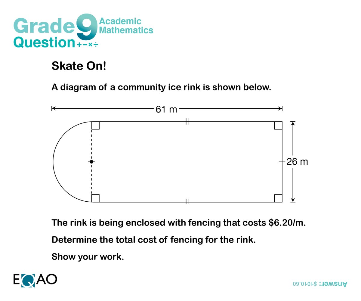 eqao's tweet image. 🎵  “Oh, I wish I had a river I could skate away on…” 🎵 (lyrics from “River” by Joni Mitchell) 

Today&apos;s question is from our Grade 9 Assessment of Mathematics (Academic).
#SupportStudentLearning