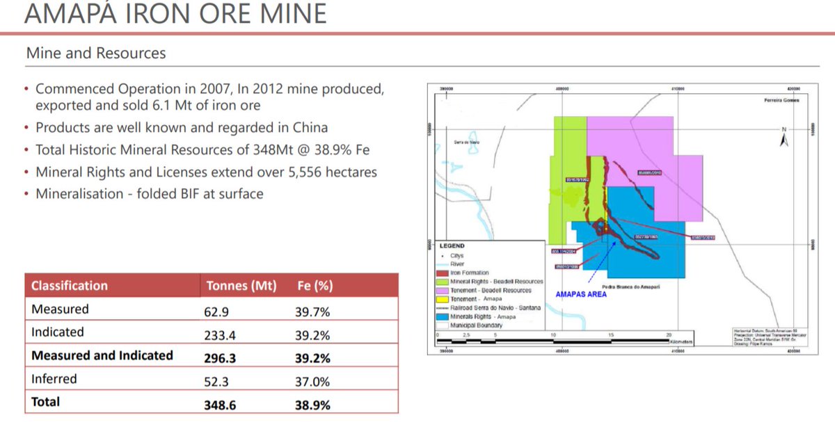  #KDNC  #Cadence MineralsAmapa project numbers•US$30-40m in stock pile to Cadence•Life of mine 14 years•5.3mt ore per year •Ebitda of US$136m per annum•348mt @ 38.9% iron content•Life of mine opex US$21 tonne