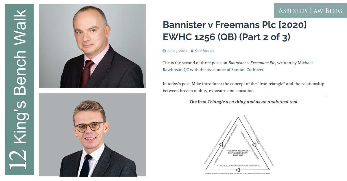 12KBW's tweet photo. In part 2 of this series, Michael Rawlinson QC and Samuel Cuthbert introduce the concept of the “iron triangle” and the relationship between breach of duty, exposure and causation.

https://t.co/UIktv5voAD

#asbestos #mesothelioma #exposure #breachofduty https://t.co/szlarkiUMa