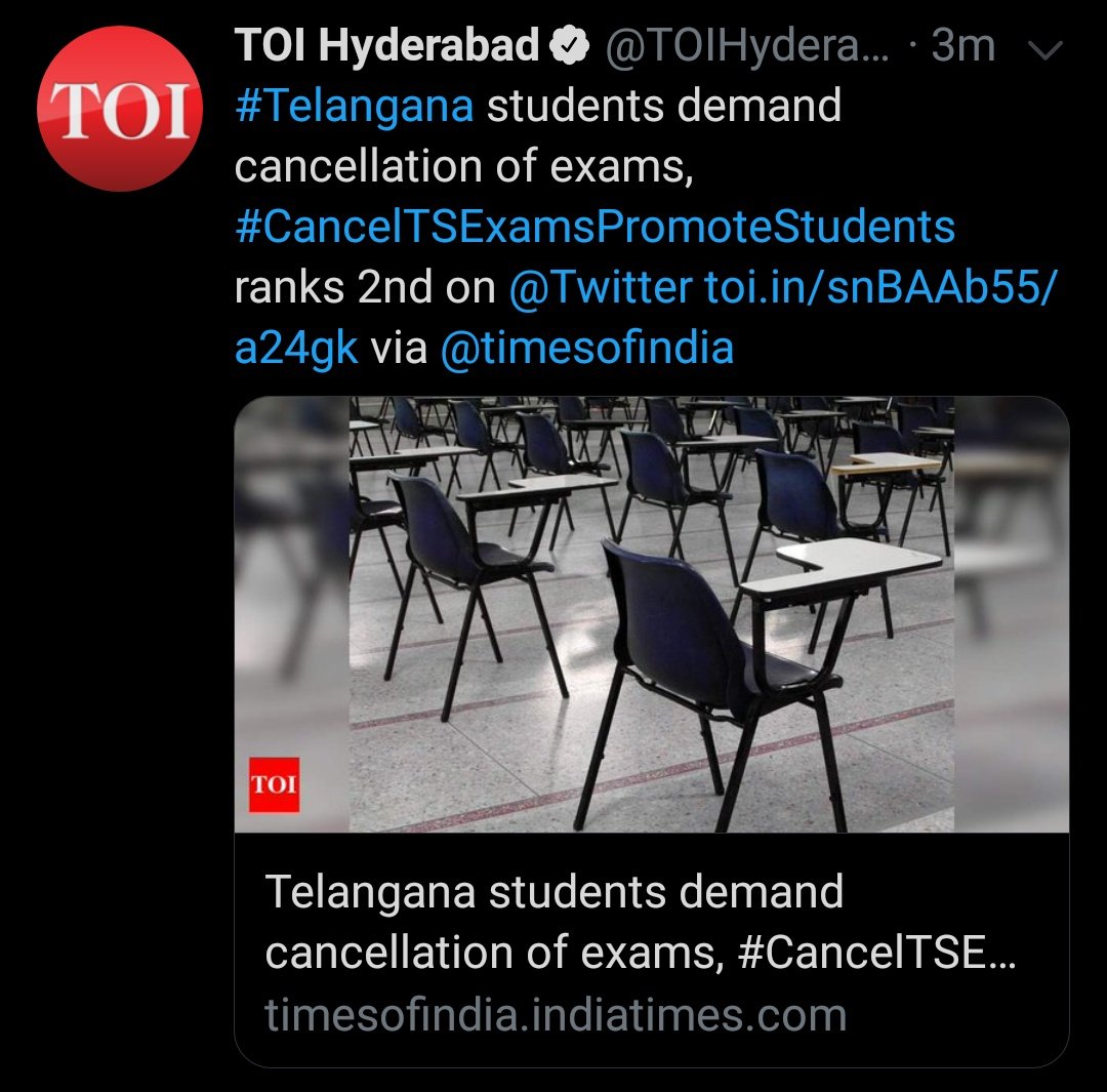 saremari_sandy's tweet photo. Thanks to @TOIHyderabad

#CancelTSExamsPromoteStudents https://t.co/sWFeVR9GM2