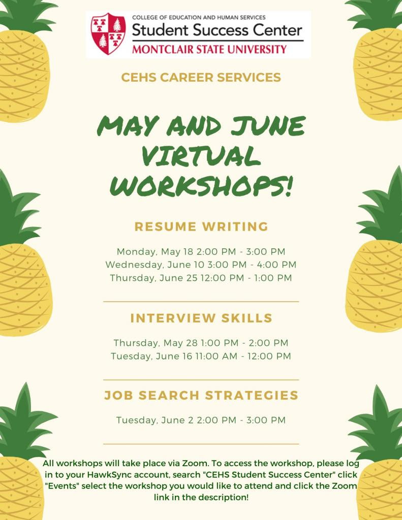 cehs_ssc's tweet photo. Join us for the remainder of our May &amp; June workshops! RSVP on our HawkSync page to secure your spot. All workshops will take place via Zoom. https://t.co/sVCk065Glu