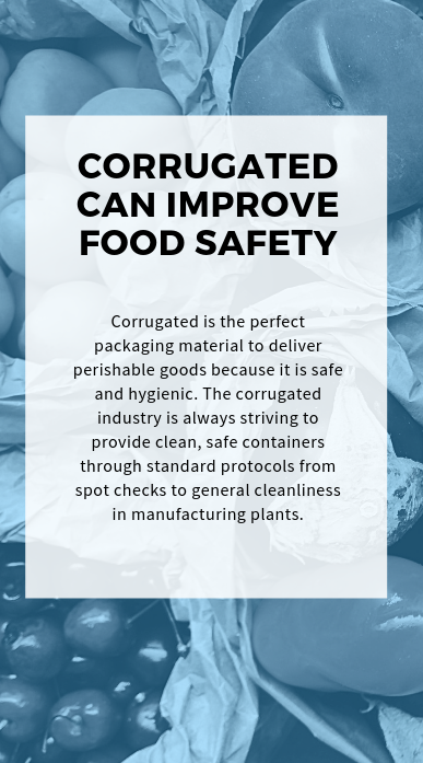 Corrugated keeps your perishable goods safe by consistently following standard cleanliness protocol checks. Corrugated packaging reduces the transfer of harmful bacteria from one shipment to the next. Learn about choosing corrugated for food safety here: corrugated.org/protects/.