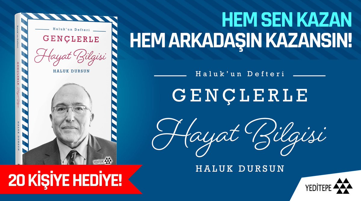ÇEKİLİŞ| Bu tweeti RT edip <a href="/yeditepekitap/">Yeditepe Yayınevi</a>'ı takip eden 20 kişiye Prof. Dr. Haluk Dursun yeni kitabını hediye ediyoruz.

Arkadaşınızın da kazanmasını istiyorsanız yorum kısmına üç kişiyi yazmayı unutmayın. 

Sonuçlar 7 Haziran 2020 günü açıklanacaktır, bol şanslar!

<a href="/HalukDursun/">Haluk Dursun</a>
