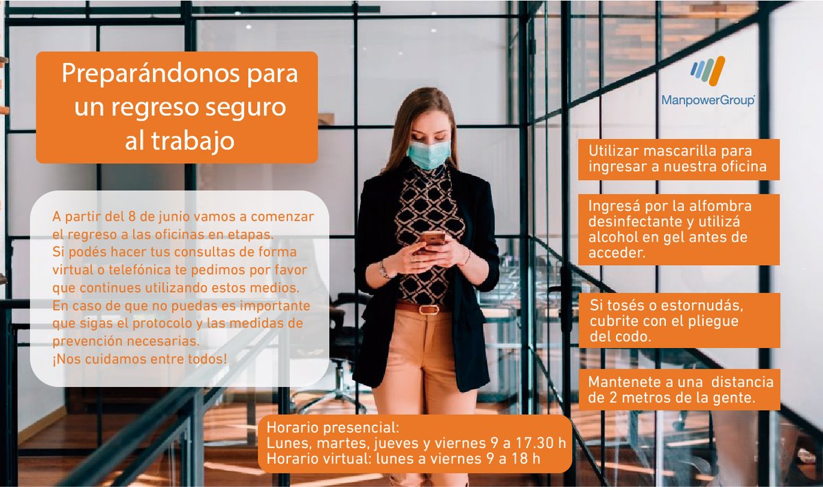 ManpowerGroupUy's tweet image. //Nos estamos preparando para un regreso seguro//
El retorno a la nueva normalidad implica colaboración y disciplina de este modo nos seguimos cuidando entre todos. 
#SmartRestart #SafelyBackToWork