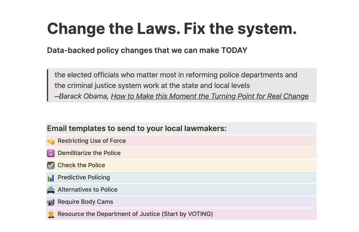 ettinger's tweet photo. I created some email templates (based on data-backed policy changes) and a list of who to send them to in a few cities

👉 https://t.co/LniFGshKEJ 👈

let's lean on local lawmakers to end police violence in America

#ChangeTheLawsFixTheSystem #BlackLivesMatter https://t.co/dONhrQsbOS