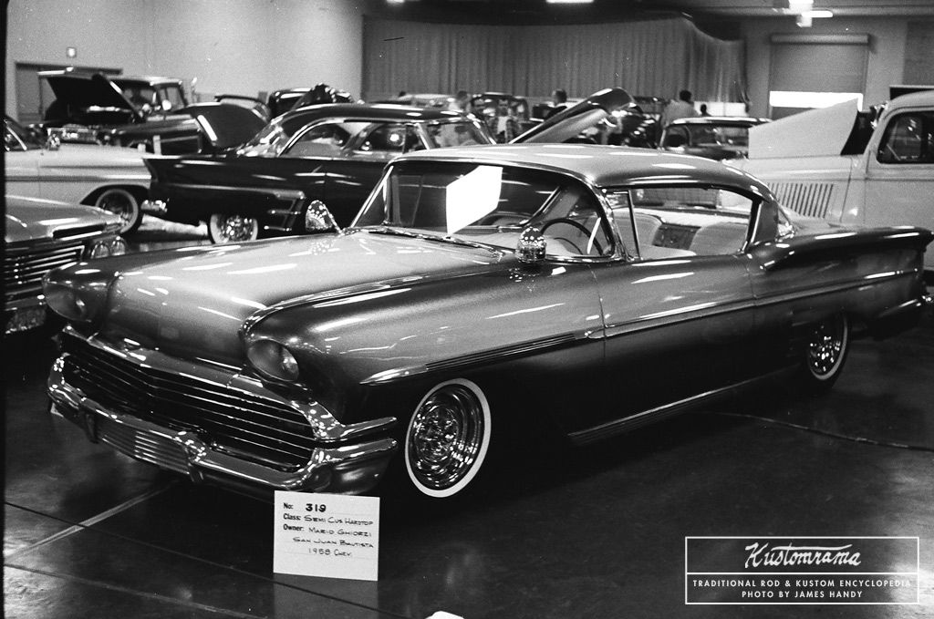 A photo of Mario Ghiorzi's 1958 Chevrolet Impala taken at the 1962 San Jose Autoarama. This was later sold to Frank Gould and turned into the Limelighter. Bill Cushenberry restyled both iterations of the famous custom: bit.ly/2ZmJOeV