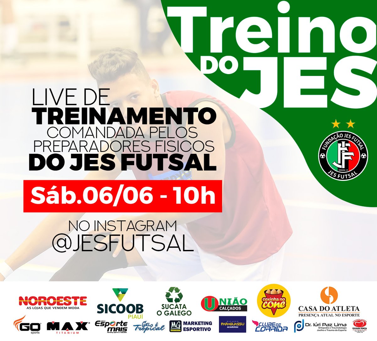 jesfutsal's tweet photo. Neste sábado (06), os preparadores físicos do JES Futsal estarão online para um LIVE de treinamento físico no Instagram do clube. O treinamento inicia às 10h. Fica ligado e segue a gente nessa! 

É O JES! 💚🖤❤
#JESFutsal #Piaui #Futsal https://t.co/fDYSelHq5e