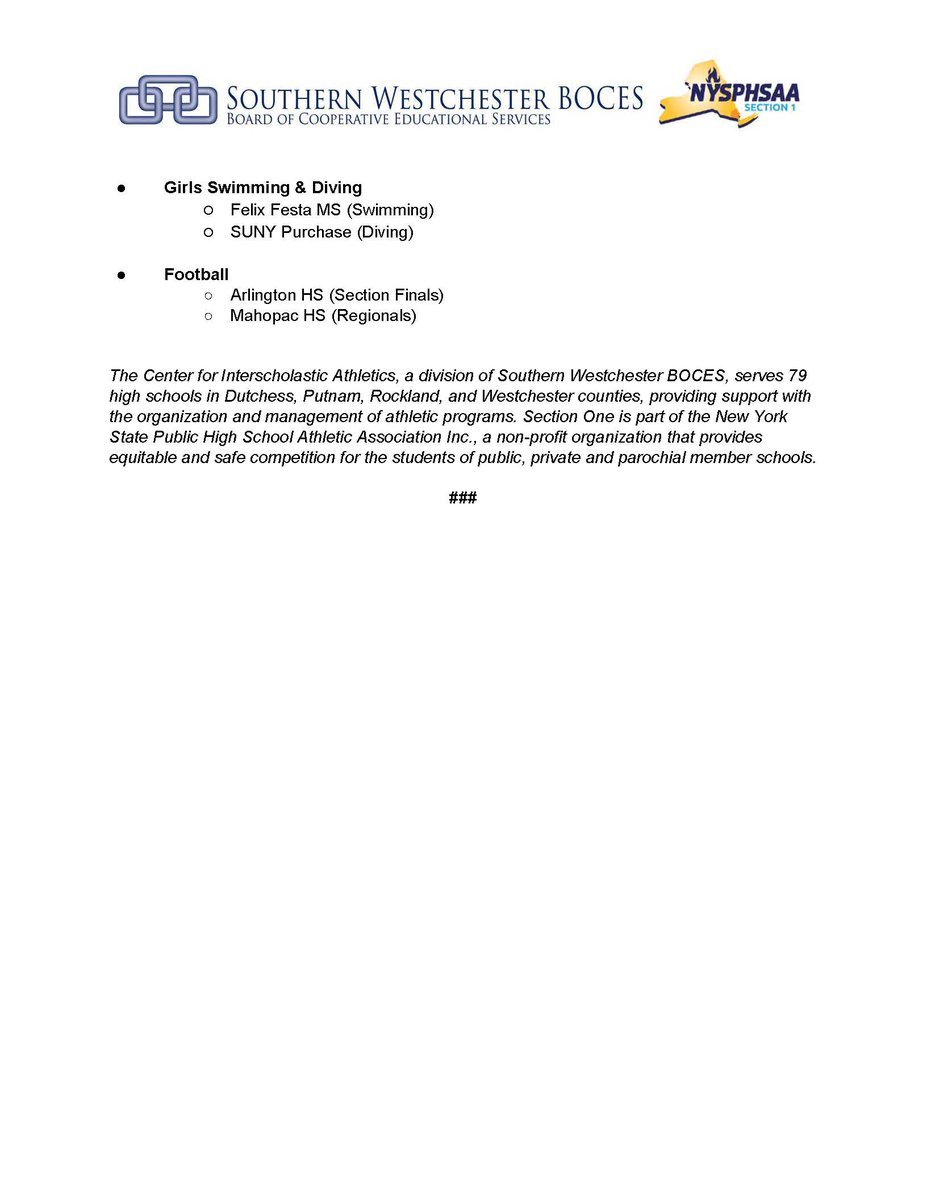 As we optimistically plan for the Fall 2020 season, below is a complete list of championship venues that were recently approved by the Section One Executive Committee.