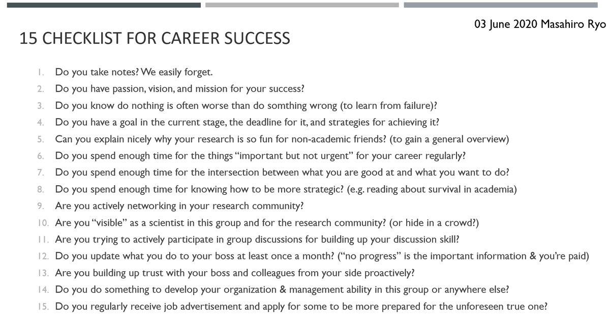 I made a checklist for being more successful in academia. It would be great if you share it to young career researchers you know #AcademicTwitter #academicjob 

Any suggestions are also highly welcome :)