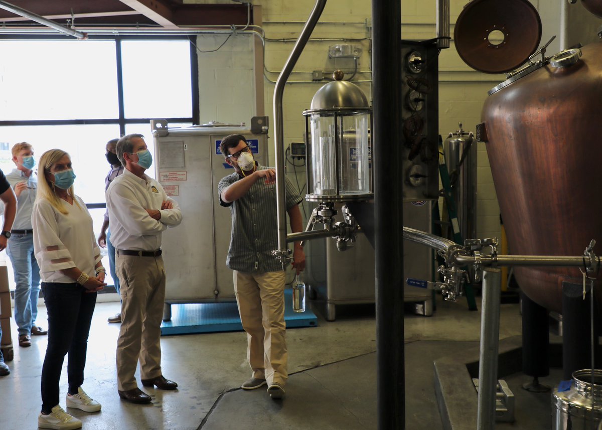 GovKemp's tweet image. Great visit with @GhostCoastDist in Savannah. They’ve retooled their operations to produce hand sanitizer in the fight with COVID-19!