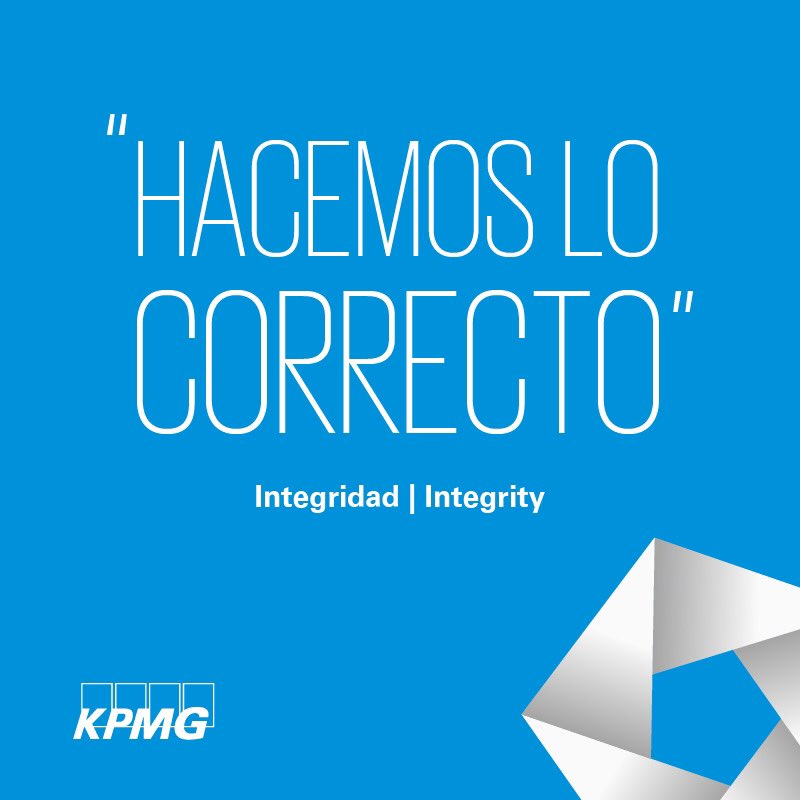 KPMG_talento's tweet photo. Nuestros Valores se simplificaron y esta semana profundizaremos en la Integridad.
¿Cómo te identificas con la Integridad? ¡Pongamos en práctica nuestros Valores KPMG!
#KPMG #KPMGMéxico
#kpmgvalues https://t.co/krjRPiEEn1