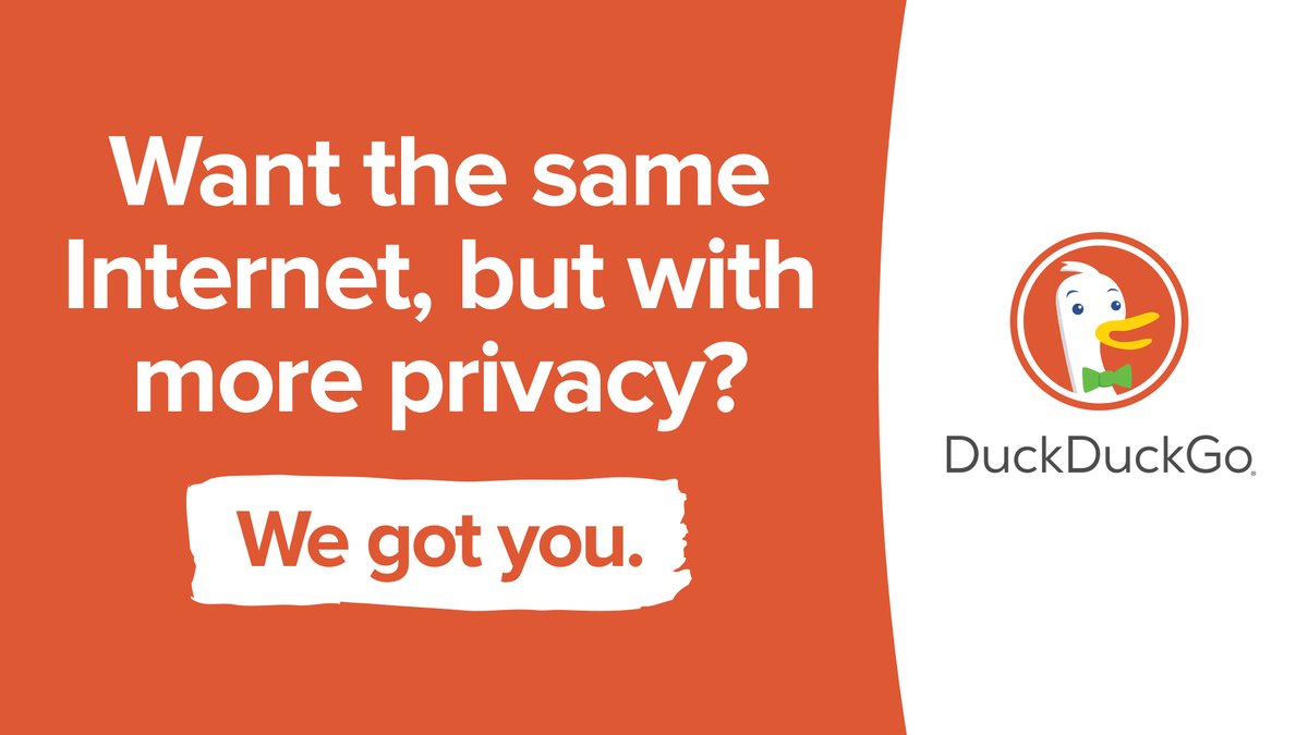 DuckDuckGo's tweet photo. Tired of being tracked online? We can help. Join millions of people like you who believe the Internet shouldn't be so creepy. #ComeToTheDuckSide https://t.co/SnrNKGmPOc